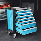 DNA MOTORING 7-Drawer Rolling Tools Chest, Rolling Tool Storage Cabinet, Heavy Duty Mechanic Tool Cart, Trolley Organizer for Garage, Warehouse, Workshop, Blue, TOOLS-00482