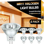 GU4 Bulb 10W 12V, 6 Pack GU4 Base MR11 Halogen Bulb, GU 4 Bulb Dimmable with Glass Cover, Fiber Optic Light Bulbs 2800K Warm White, MR11 12V 10W for Landscape, Accent, Track Lighting