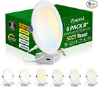 zouzai 8 Inch Ultra-Thin LED Recessed Ceiling Light with Junction Box, 18W (150W Eqv), 1620LM, Dimmable 5CCT 2700K/3000K/3500K/4000K/5000K Selectable, ETL & Energy Star Certified【6 Pack】