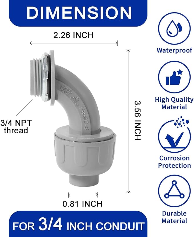 (3/4" Conduit Parts 60 Pack) Yariwiz 3/4 PVC Electrical Conduit Fitting Plastic Liquid Tight Conduit Connector Kit, Include 20 Conduit Couplings, 20 Conduit 90 Degree Elbows and 20 Conduit Straps