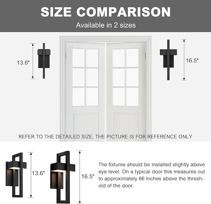 LamQee Modern Outdoor Wall Lights 3000K Integrated LED Outdoor Wall Sconces Lighting, Contemporary Exterior Lighting Fixtures Outside Wall Mount Lights for House Porch Front Door Garage, Matte Black