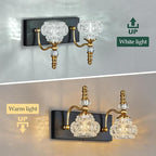 Modern Glass Crystal Vanity Light - Vintage Bathroom Lighting Fixtures Over Mirror, 2 Light Vanity Lights G9 Bulb (11.81 Inch, Black Gold)