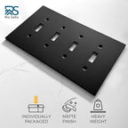RIO SALTO Modern Metal Matte Black Quad Toggle Light Switch Cover Metal Decorative Toggle Switch Covers Wall Plate Outlet Cover Black Wall Electric Outlet Socket Quad Togle - Midsize 4 Gang