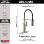 Delta Theodora Pro Style Commercial Kitchen Faucet with Pull Down Sprayer, Brushed Nickel Single Hole Kitchen Sink Faucet, Single Handle, Spotshield Stainless 18804Z-SP-DST