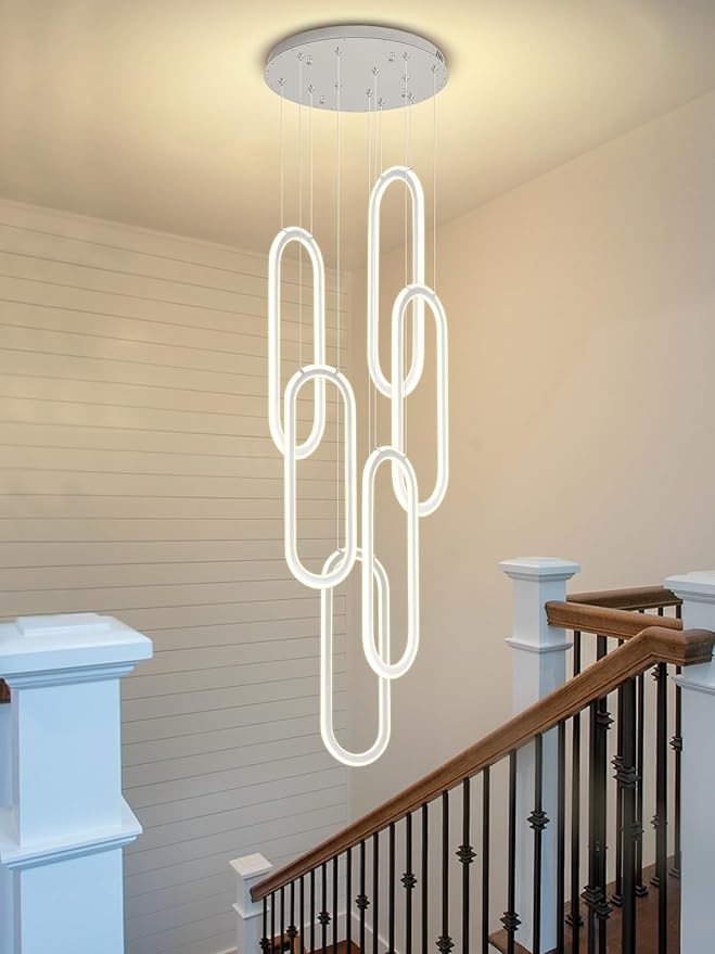 Flashing God Modern Chandelier,Chrome Chandeliers 6 Ring Led Foyer Chandeliers,Larger High Ceiling Chandelier for Living Room,Rectangle Chandelier for Entryway Staircase LED Dimming