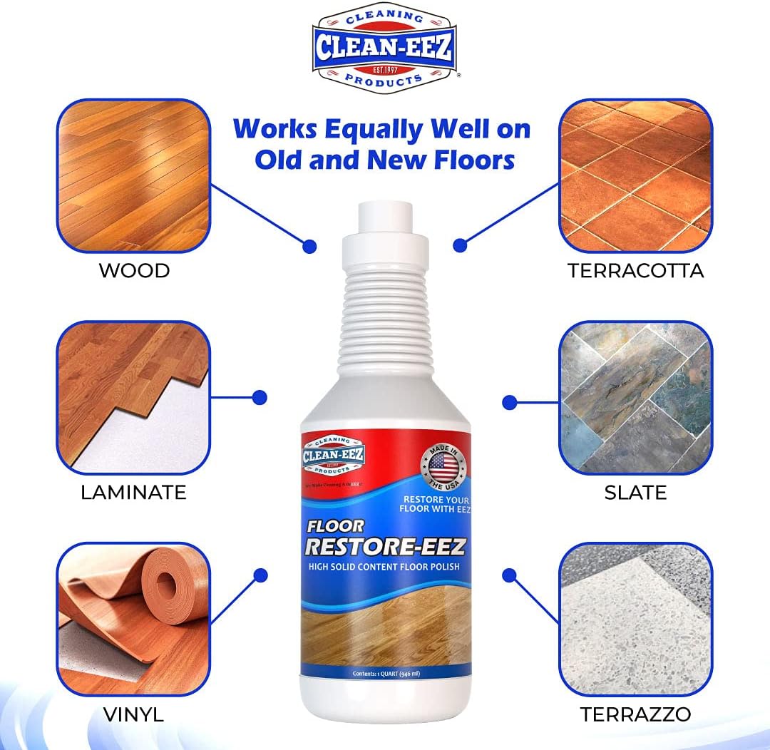 Clean-eez Ultimate Floor Restorer & Polish - Revitalize, Protect, Shine Wood, Laminate, Vinyl, Bamboo, Slate, Terracotta & More (1 Bottle)