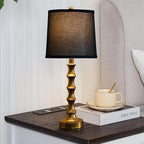 Gold Table Lamp 24" Nightstand Lamps Set of 2 Bamboo Shape Base Metal Desk Lamps with Linen Black Shade Modern Bedside Nightlight with USB A+C Ports Rustic Table Lamp for Farmhouse Dining Room