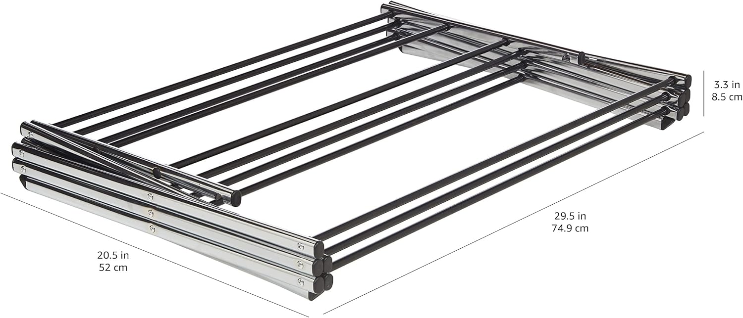 Amazon Basics Foldable Portable Laundry Drying Rack for Indoor Air Drying Clothing, 14.5 x 29.5 x 41.8 inches (LxWxH), Chrome Silver
