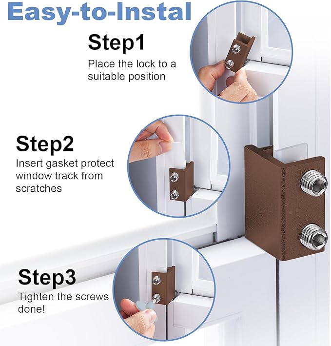 Window Locks for Sliding Windows - Sliding Window Lock Security with Keys - Adjustable Sliding Door Lock - Without Drilling Easv to Install Child Locks for Sliding Door,Patio Door(8 Sets Brown)