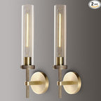Brass Wall Sconces Set of Two, 19" Knurled Gold Sconces Wall Lighting, Tube Glass Bathroom Sconces Wall Lights for Bedroom Living Room Vanity Sconce Wall Lamp for Hallway, Staircase