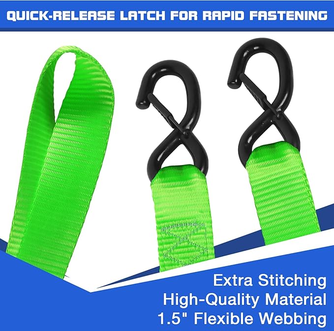 Ratchet Tie Down Straps Set Heavy Duty 4 Pack 15 FT 4400 LB 1.5 Inch Motorcycle Tie Down Strap for Cargo/Pickup Truck Bed Toolbox Accessories,Moving Stuff,Dirtbike,Roof Rack Tie Downs Kit Ropes-Green