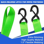 Ratchet Tie Down Straps Set Heavy Duty 4 Pack 10 FT 4400 LB 1.5 Inch Motorcycle Tie Down Strap for Cargo/Pickup Truck Bed Toolbox Accessories,Moving Stuff,Dirtbike,Roof Rack Tie Downs Kit Ropes-Green