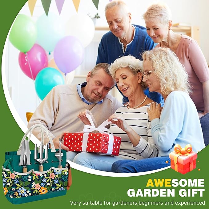 22Pcs Gardening Tools Set for Women Heavy Duty Garden Hand Tools Kit Organizer Gifts for Mom Beginner Gardener Gardening Accessories with Tote Bag/Shovels/Repotting Mat/Plant Labels/Gloves-Dark Green