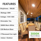 Vinaco PAR30 Long Neck Halogen 60W 120V, Long Lasting 6 Pack PAR30L Flood Light Bulb, PAR30 Dimmable, High Output 1000LM with PAR 30 E26 Warm White 2800K Indoor Outdoor PAR30LN