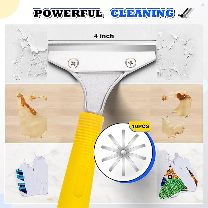 DIYSELF Scraper Tool 5.4ft (65in) Adjustable Floor Scraper Long Handle Heavy Duty Paint Scraper 4 Inch Razor Blade Scraper for Windows Glass Cleaning Shower Gum Tile Scraper Ceiling Scraper