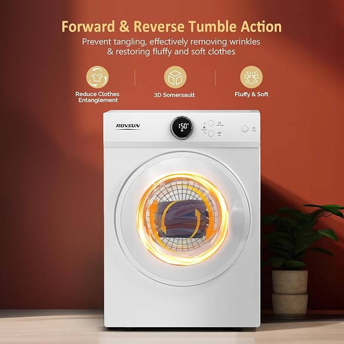 ROVSUN 1.8 Cu.Ft Portable Clothes Dryer, 1020W High End Front Load Electric Dryer, Compact Laundry Dryer with Electronic Screen Control & Stainless Steel Tub for Apartment, Home