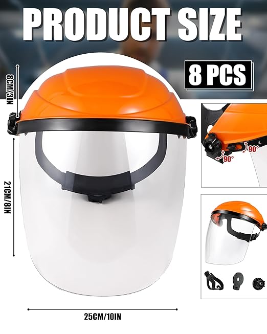 8 Pack Safety Face Shield for Grinding and Cutting, Full Impact Resistant Face Shield Mask for Work Chemical Woodworking (Orange)