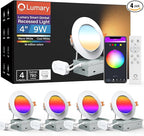 Lumary Smart Gimbal Recessed Lighting 4 Inch with Remote, 355°+20° Adjustable RGBWW WiFi Ceiling Light, Work with Alexa Google, Canless LED Downlight with J-Box, 9W 780LM CRI90, 4 Pack