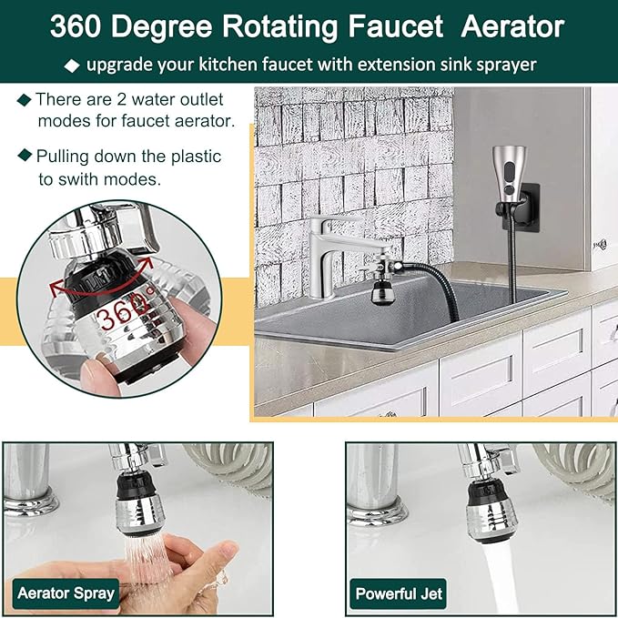 Kitchen Faucet Hose Sprayer Attachment for Tub & Sink, Black Stainless Steel Hose, Water Saving Aerator & 3-way Diverter Valve