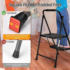 Extra Large & Wide 600lbs Step Ladder 2 Step Folding，Anti-Slip, Heavy Duty， Matte Black