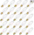 25 Pack Candle Light Bulbs C26 Torpedo Candelabra Bulbs 7 Watt Clear, E12 Base Bulbs for Chandelier Light Night Light Electric Window Candle Lamps ASIN