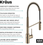 KRAUS Oletto Touchless Sensor Commercial Pull-Down Single Handle Kitchen Faucet with QuickDock Top Mount Assembly in Spot Free Antique Champagne Bronze, KSF-2631SFACB
