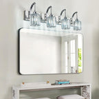 4-Light Crystal Vanity Light, Modern Chrome Bathroom Wall Sconce with K9 Crystal Shades, 32.67" Long Over Mirror Lighting for Vanity, Makeup, Hallway, Elegant & Easy Install