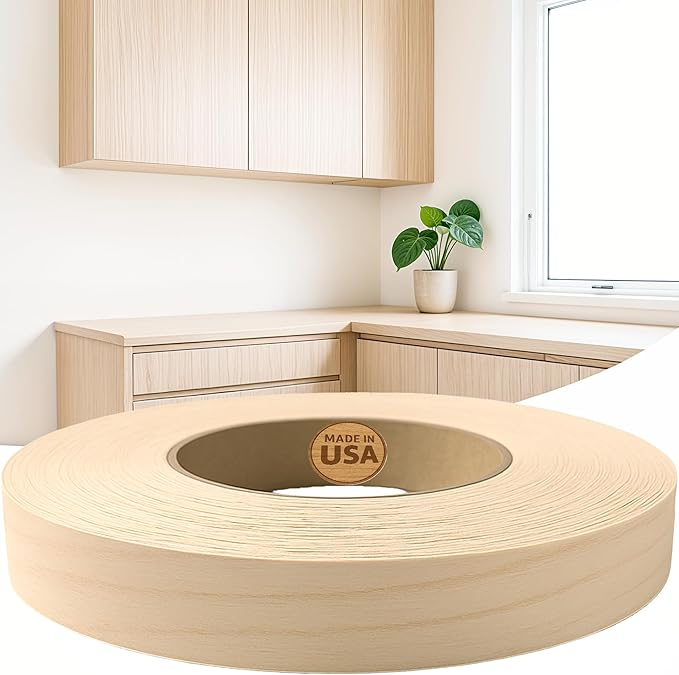 Edge Supply Birch 3/4 in x 25 ft Roll – Pre-Glued Iron On Wood Veneer Tape – Wood Veneer Edge Banding Tape with Hot Melt Adhesive, Smooth Sanded Finish Ideal for Furniture & DIY, Made in USA