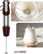 MegaWise Pro Titanium Reinforced 3-in-1 Immersion Corded Hand Blender, Powerful MOTOR with 80% Sharper Blades, 12-Speed Corded Blender, IncludingWhisk and Milk Frother (3-in 1 Red)