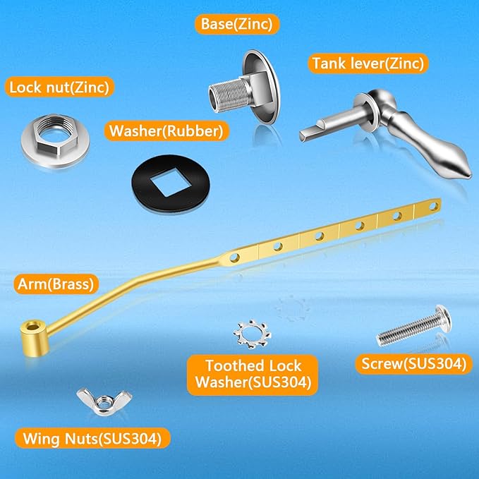 Boltigen Front Mount Toilet Handle, Toilet Trip Lever Handle Replacement with Stainless Steel Flapper Chain, Chrome Finish Universal Toilet Tank Flush Handle Lever for Most Toilets