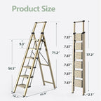 WOA WOA 6 Step Ladder, Lightweight Folding Ladder with Non-Slip Wide Pedals, Ladder with Safe Grip Handle, Easy to Open and Close, Suitable for Home and Outdoor - Brown Gold