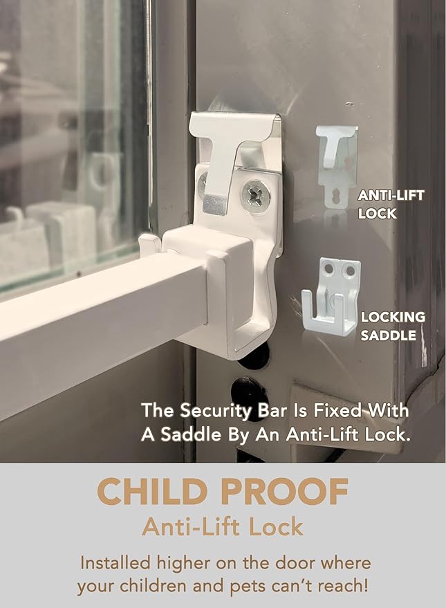 Greatim GT-DB003 Sliding Door Security Lock Bar Adjustable, Child Proof Safety Door Lock Bar, Fits Most Sliding Glass Doors, Bar Lock for Glass Door, Door/Windows Bar Lock Adjustable (25.75"- 47.5")