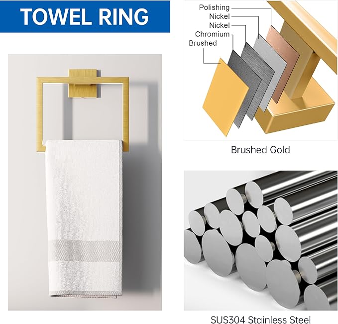 5-Piece Bathroom Hardware Accessories Set, 23.6 Inch SUS304 Stainless Steel Towel Bar Set, Wall Mounted Bathroom Towel Holders, Towel Hooks with Toilet Paper Holder