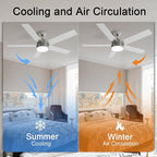 52 Inch Brushed Nickel Ceiling Fans with Lights,Ceiling Fan with Remote Control,Reversible DC Motor,3 CCT 6-Speed,Noiseless Ceiling Fan for Bedroom,Living Room,Dining Room,ETL Listed