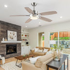 50inch Brushed Nickel Ceiling Fan with Light - Quiet Reversible DC Motor 5 Dual-Finish Blades Dimmable 3-Color LED for Bedroom Living Room Indoor