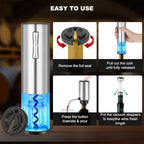 Electric Wine Opener with Electric Decanter and Aerator, Rechargeable Electric Wine Bottle Opener, Stainless Steel Wine Accessories with Foil Cutter, Electric Aerator, Vaccum Stopper
