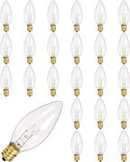 25 Pack Candle Light Bulbs,Crystal Clear Torpedo Tip Candelabra Replacement Bulbs Fit C7/E12 Candelabra Base,7 Watt C26 Replacement Night Light Bulb for Electric Window Candle Lights