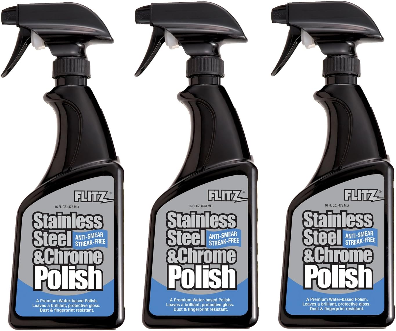 Flitz Stainless Steel Polish Protectant - 16oz Bottle, USA-Made Ceramic Coating for Stainless Steel Appliances, Repels Fingerprints & Water Spots - Aluminum & Chrome Polish & Protectant (3 Pack)