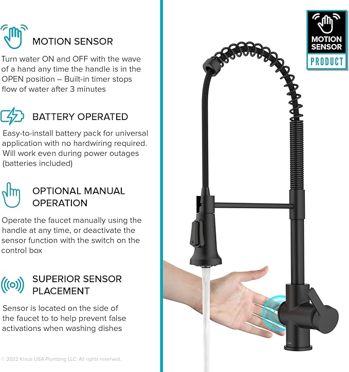 KRAUS Britt Touchless Sensor Commercial Single Handle Pull Down Kitchen Faucet in Matte Black, KSF-1691MB