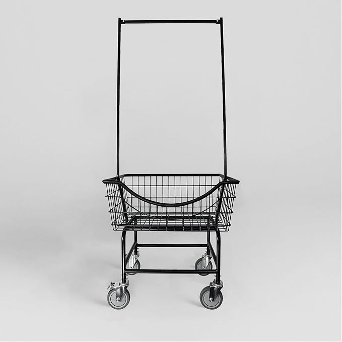 LVP Big Brother Commercial Laundry Cart with Dual Pole Rack 2.78 Bushels (Matte Black Vinyl Rust Coating, Regular)