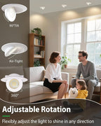zouzai 4 inch 5CCT Gimbal Led Recessed Lights, 360°+90° Adjustable Directional Recessed Lighting, 2700K/3000K/3500K/4000K/5000K Dimmable Retrofit Eyeball Can Lights with Jbox, ETL(White, 6 Pack)