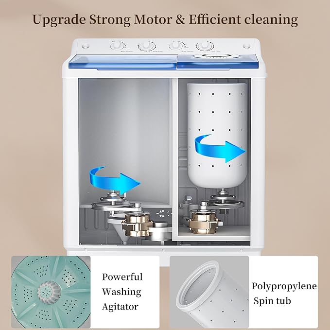 VCJ Portable Washing Machine, Twin Tub Washing Machine Laundry Compact Washer spinner Combo with 40lbs capacity, 24Lbs Washer and 16Lbs Spinner dryer for Apartments RVs and Dorms