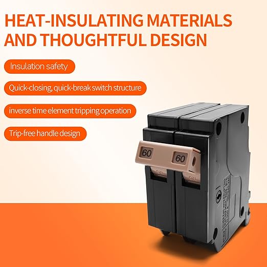C260 2-Pole 60-Amp Circuit Breaker, Type C3/4-Inch Plug-On Molded Case Circuit Breaker, Thermal Magnetic Protection, 10 KAIC, 120/240V, Fit for fit for Load Centers