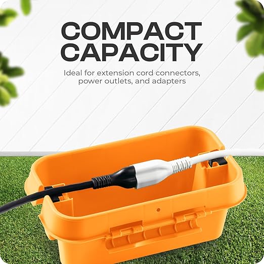 SockitBox – The Original Weatherproof Connection Box – Indoor & Outdoor Electrical Power Cord Enclosure for Timers, Extension Cables, Transformers, Power Strips, Lights, Tools & More – Small – Orange