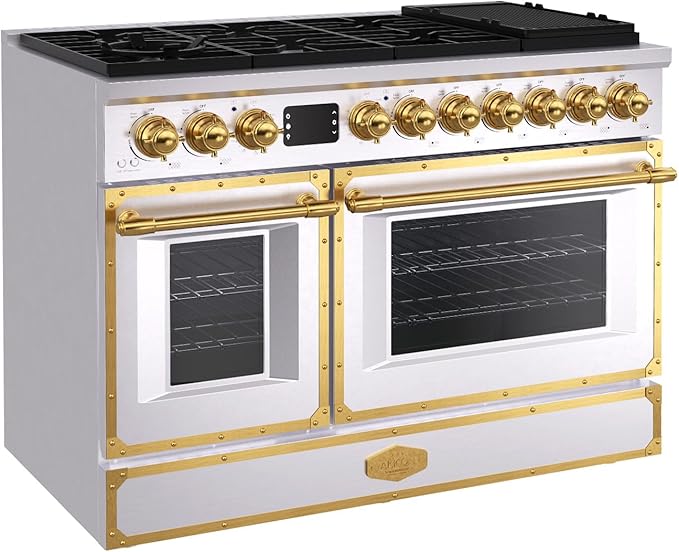 Akicon 48" Freestanding Gas Cooktop Oven Combo, Features 8 Sealed Burners, 6.7 Cu.ft Rapid Convection Oven, Convertible Fuel (NG/LP), Durable Cast Iron Grating (BSGBGGA1)