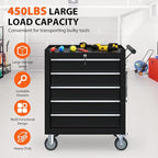 5-Drawer Rolling Tool Chest, Tool Box with 4 Wheels and Drawers, High Capacity Detachable Mobile Tool Storage Cabinet for Garage, Workshop, Mechanics and Repair Room (Black)