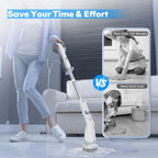 Electric Spin Scrubber, Cordless Cleaning Brush with Long Handle & 8 Brush Heads IPX7 Waterproof Bathroom Scrubber for Tub Grout Tile Floor, TBL03