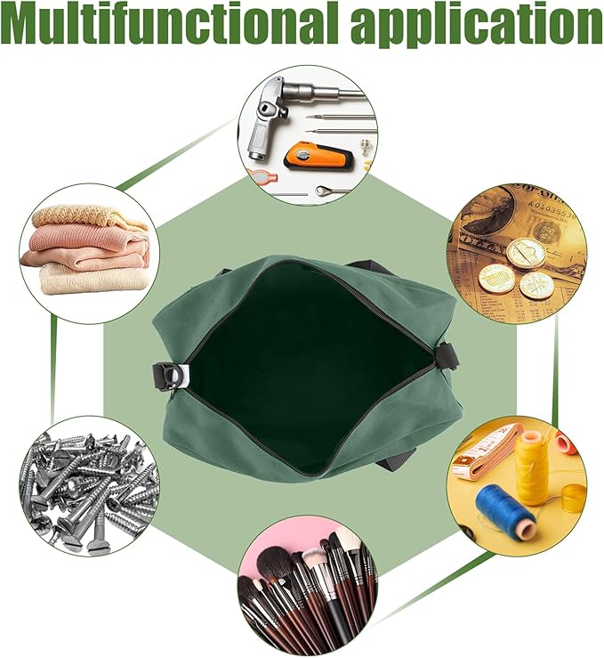 Small Tool Bag,Close Top Wide Mouth Tool Organizer Bag,Large Capacity Tool Bags for Men,Canvas Tool Storage Bag for Storage Handbag for Screwdrivers,Wrench,Pliers Hand Tools (DarkGreen, 14 Inch)