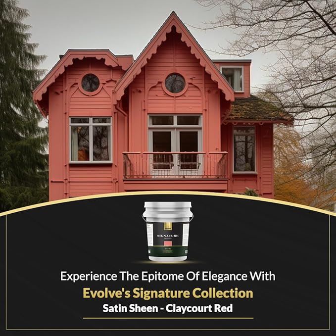 EVOLVE Signature Paint & Primer: Luxury Paint & Primer for Indoor & Outdoor Surfaces, Minimal Odor, Satin Sheen (Claycourt Red, 5 Gallon)