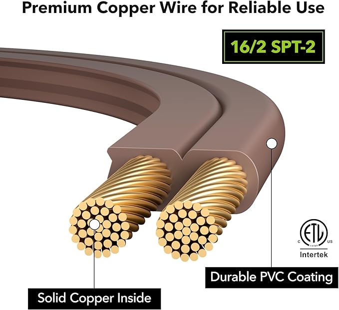 HBN Indoor Extension Cord 6ft 3 Pack Brown, 3 Outlets with Safety Cap Included, 2 Prong Polarized Plug, Perfect for Homes, Offices, and Kitchens